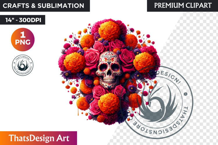 Floral Day of Dead Crosses Clipart Sugar skull PNG catrina