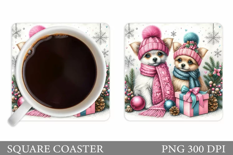 Christmas Dogs Coaster. Christmas Coaster Sublimation