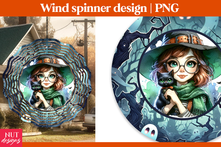 Cute Witch wind spinner, Halloween wind spinner sublimation