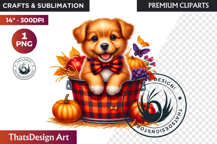 Autumn Cute animal in a bucket clipart Pumpkin thanksgiving