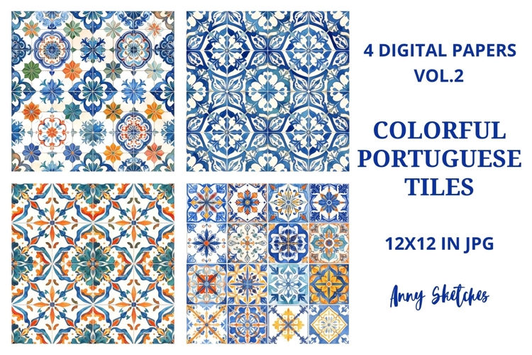 4 Colourful Portuguese Tiles Azulejos Bright Mediterranean