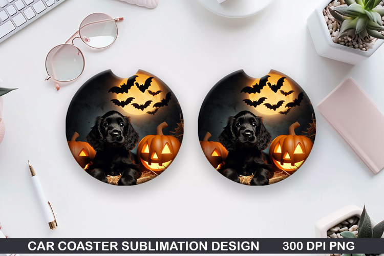 Halloween Dog Car Coaster Sublimation| Halloween Coaster PNG