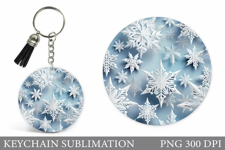 Snowflakes Keychain. Snowflakes Round Keychain Sublimation