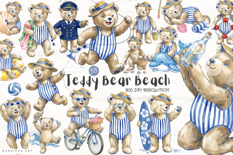 Summer Teddy Beach Day Clipart