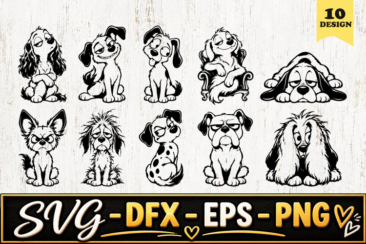 Funny Puppy Dog Breeds Cartoon SVG PNG