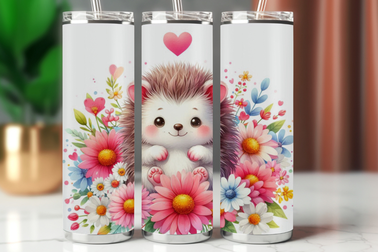 Tumbler Wrap 20 oz - floral hedgehog