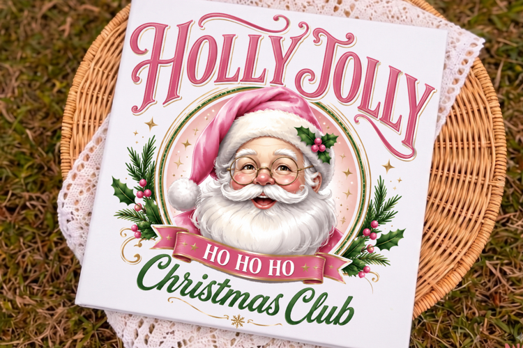 Holly Jolly Pink Santa Christmas Club Sublimation Files