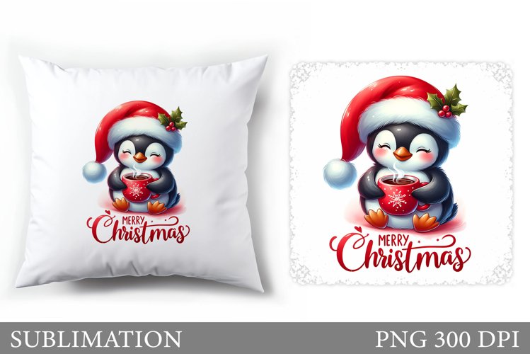 Christmas Penguin Pillow. Christmas Pillow Sublimation example image 1