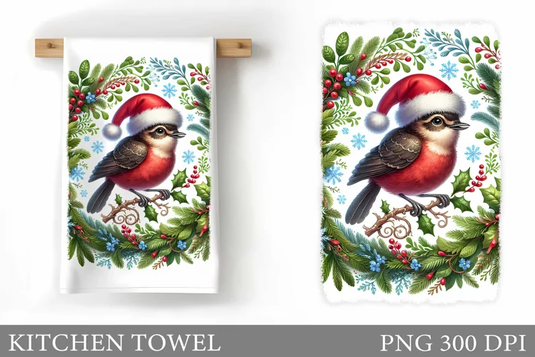 Cute Bird Kitchen Towel. Christmas Kitchen Towel Design