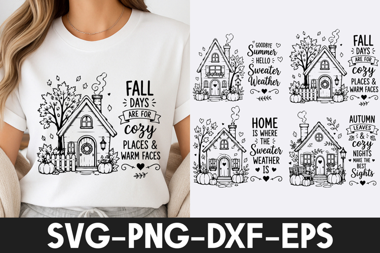 Cozy Autumn Cottage Fall Home Decor SVG PNG