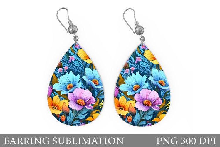 Flowers Earring Sublimation. 3D Flowers Earring Design example image 1