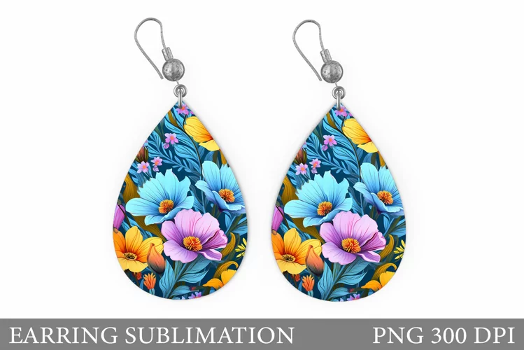 Flowers Earring Sublimation. 3D Flowers Earring Design