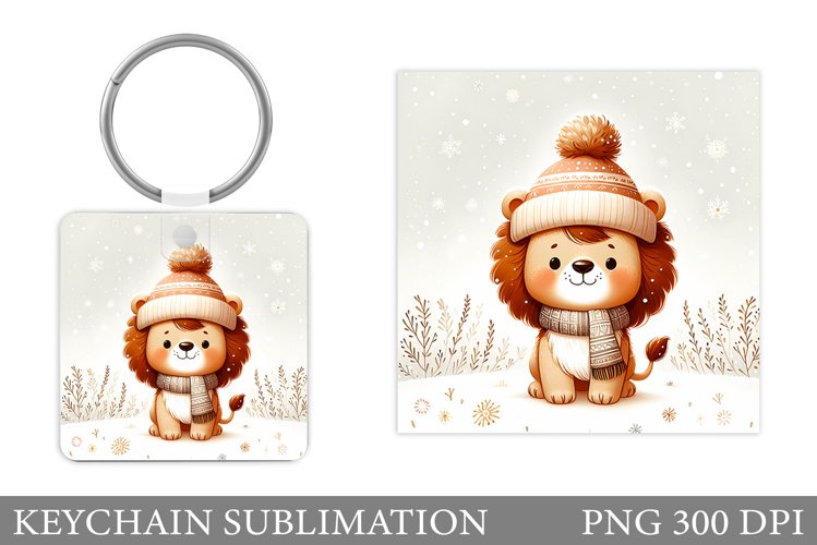 Cute Lion Keychain Design. Christmas Keychain Sublimation