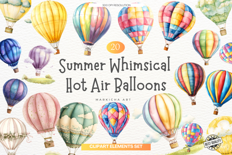 Summer Whimsical Hot Air Balloons Clipart
