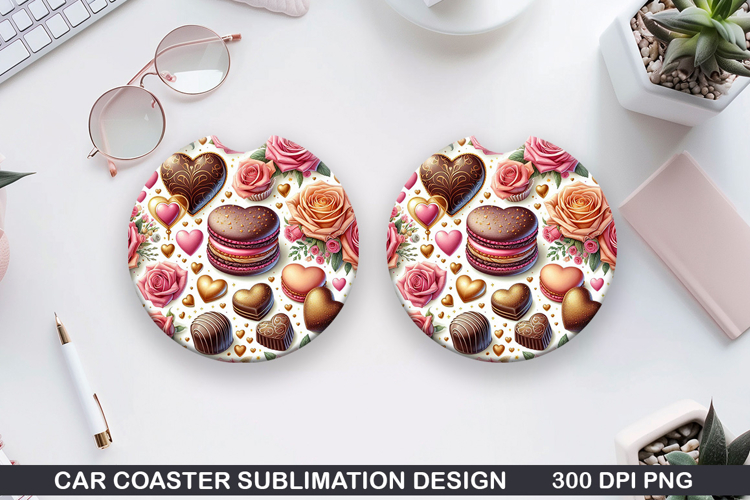 Heart Car Coaster Sublimation |Valentine Coaster PNG