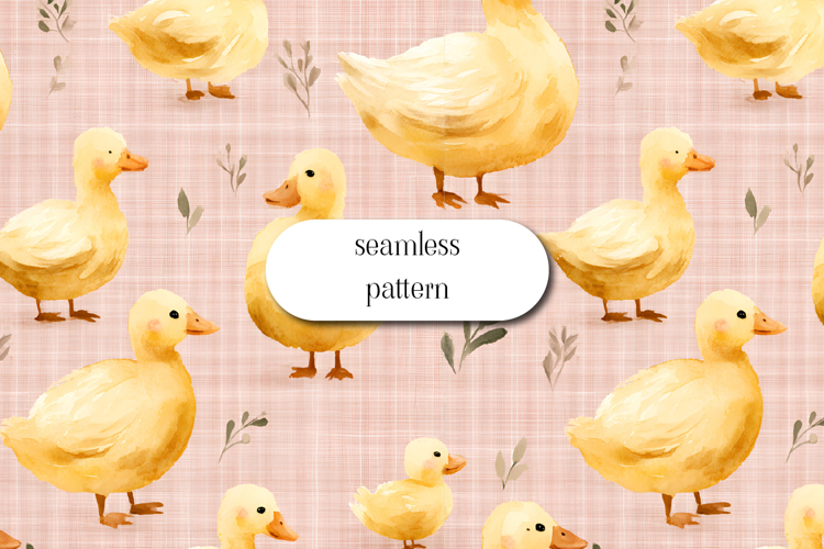 Cute Duckling Seamless Pattern Pink Gingham Baby Design
