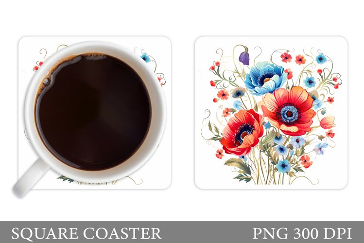 Flowers Square Coaster Sublimation. Flowers Coaster Design example image 1