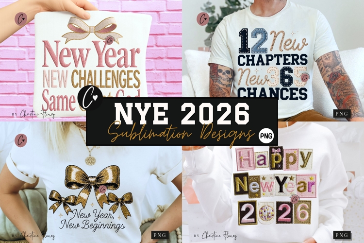 Faux Embroidery Happy New Years PNG - 4 Designs
