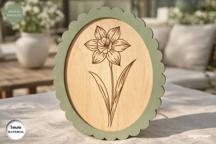 Scalloped Flower Daffodil Frame Laser Cut | Floral Sign