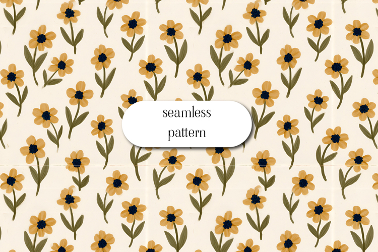 Yellow Floral Seamless Pattern, Vintage Flower Repeat JPG