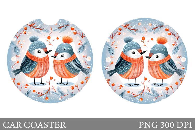 Cute Birds Car Coaster. Winter Bird Car Coaster example image 1