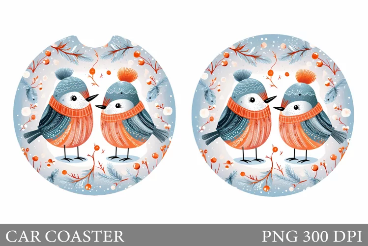 Cute Birds Car Coaster. Winter Bird Car Coaster