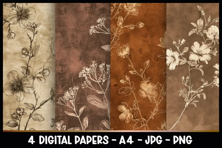 4 Vintage Floral Digital Papers I Junk Journal