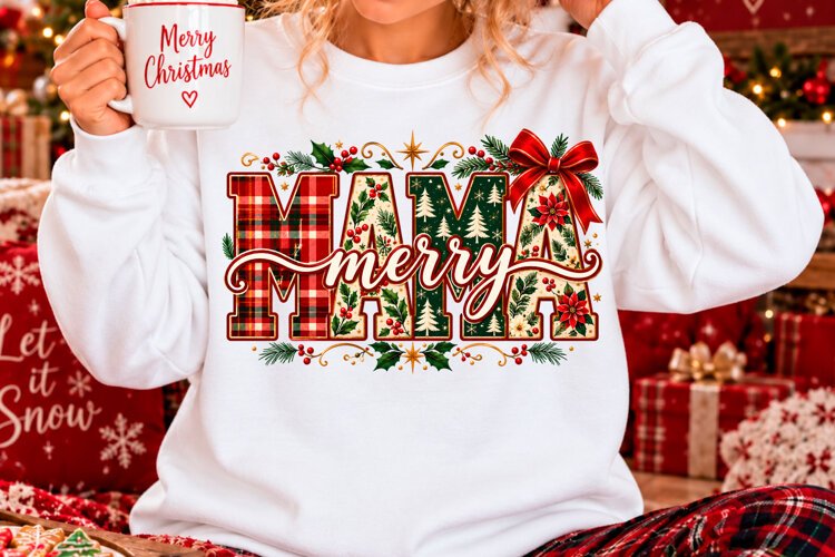 Merry Mama Christmas Plaid PNG example image 1