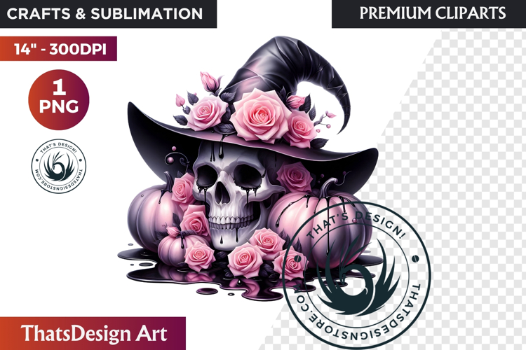Pink and Black Gothic Halloween Skulls Clipart, pastel goth