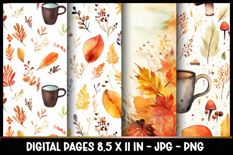 4 Autumn Digital Papers I Junk Journal 8.5x11
