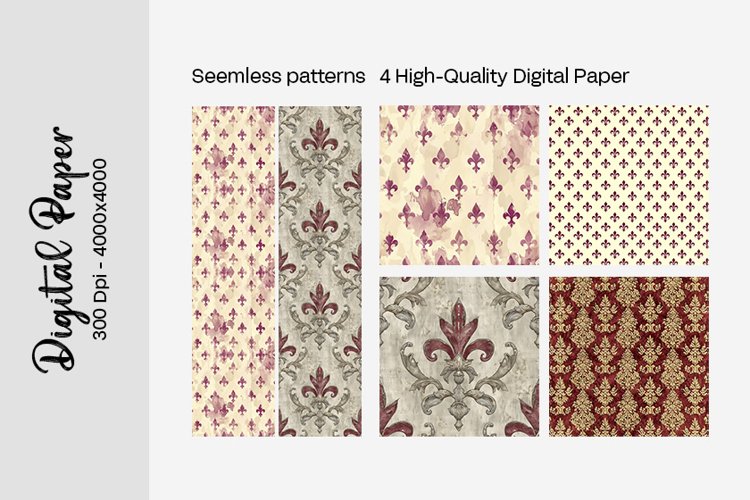 Burgundy Digital Papers | Floral Digital paper