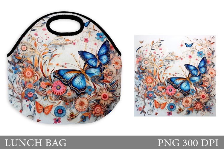 Butterflies Lunch Bag Design. Flowers Lunch Bag Sublimation