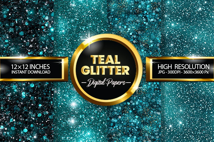 Teal Glitter Digital Papers - 04 variations