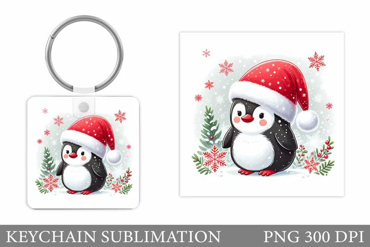 Christmas Penguin Keychain. Christmas Keychain Design