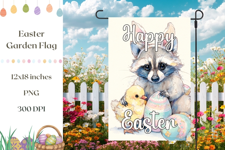 Funny Easter Raccoon Garden Flag, Easter Chick Garden Flag