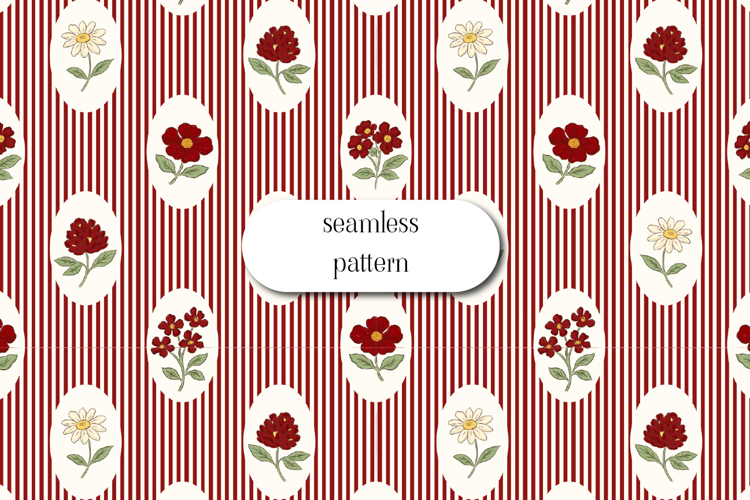 Vintage Floral Stripe Pattern, Retro Botanical Repeat JPG
