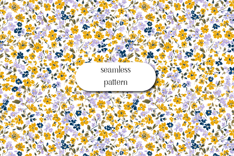 Yellow blue floral seamless pattern ditsy flowers print