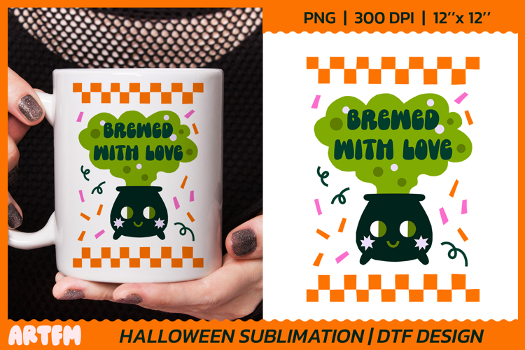 Brewed With Love Sublimation | Groovy Halloween DTF Print