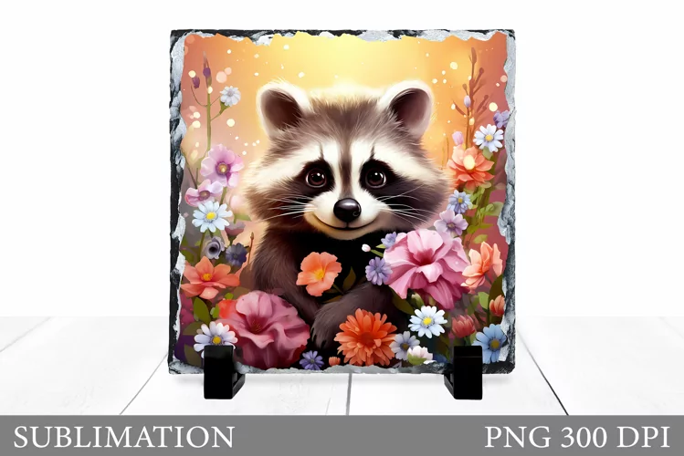 Raccoon Sublimation. Cute Raccoon Slate Sublimation