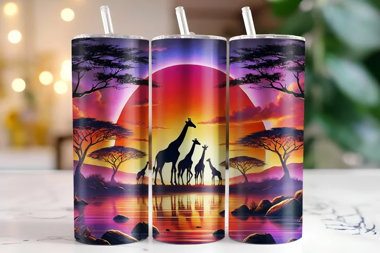 Sunset & Giraffe Tumbler Wrap | Sublimation | Tumblers