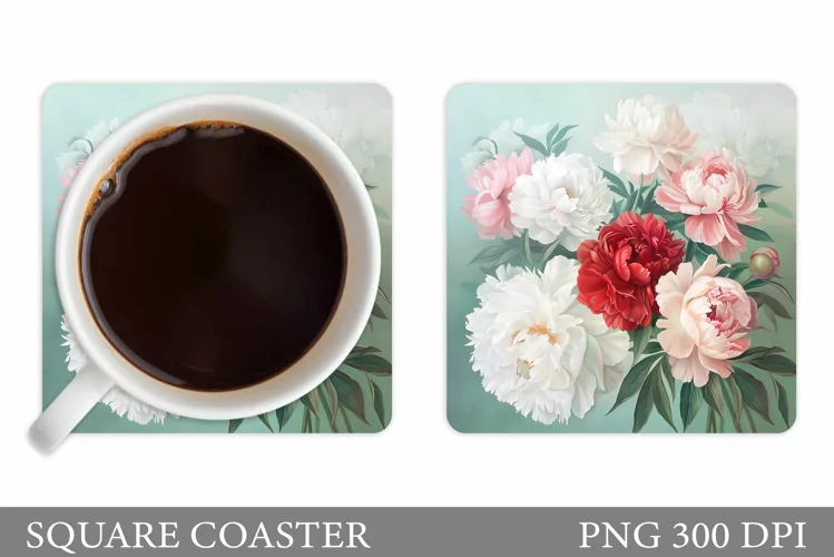 Pions Coaster Design. Flowers Coaster Sublimation