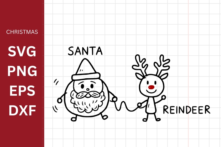 Santa and Reindeer SVG, Kids Drawing, Silhouette, Cricut