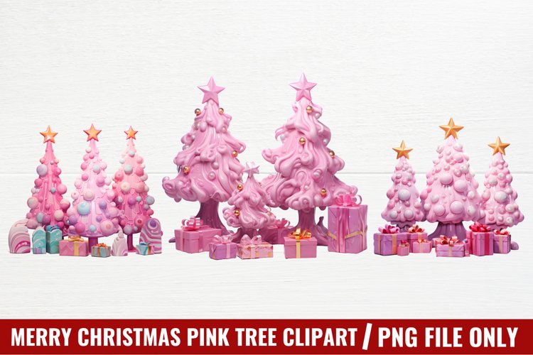 Merry Christmas Pink Tree Clipart