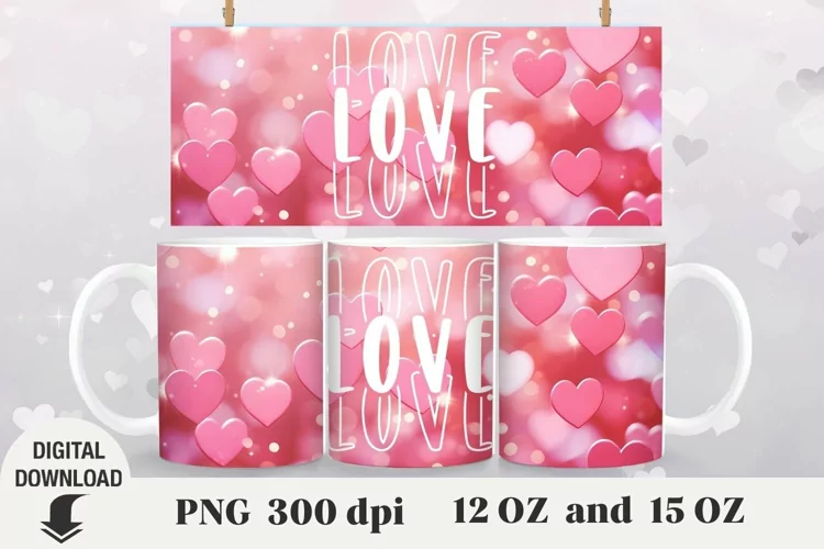 Valentine Mug Wrap, heart Mug Sublimation, love