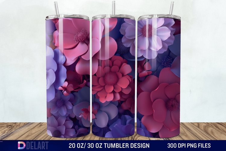 3D Fuchsia and Violet Flowers Tumbler Wrap example image 1