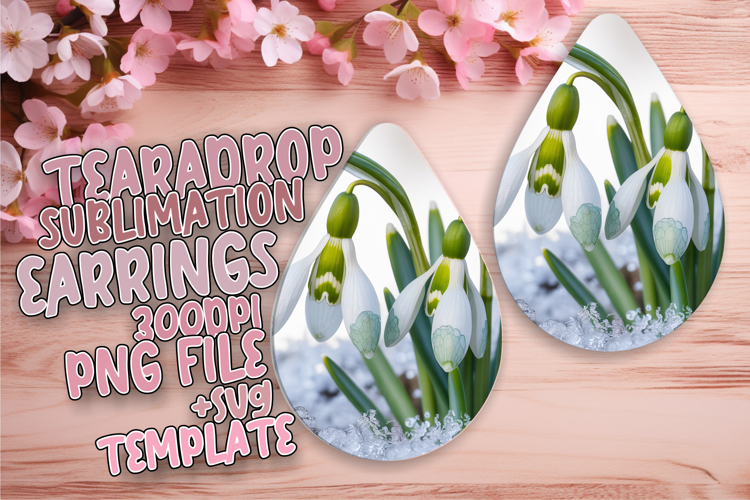 Unique Teardrop Earrings Sublimation Artwork , Flowers