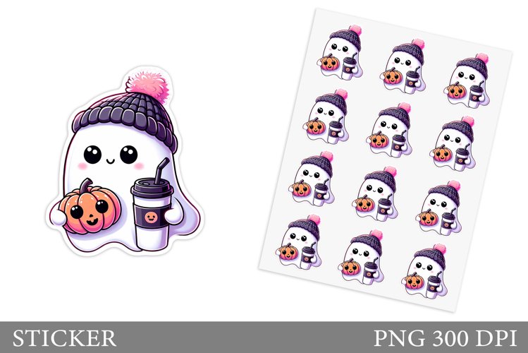 Cute Ghost Sticker Design. Cute Halloween Sticker example image 1