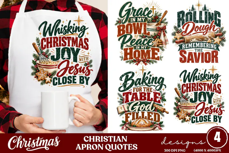 4 Christian Christmas Apron PNG Designs, 4 Faith Christmas B