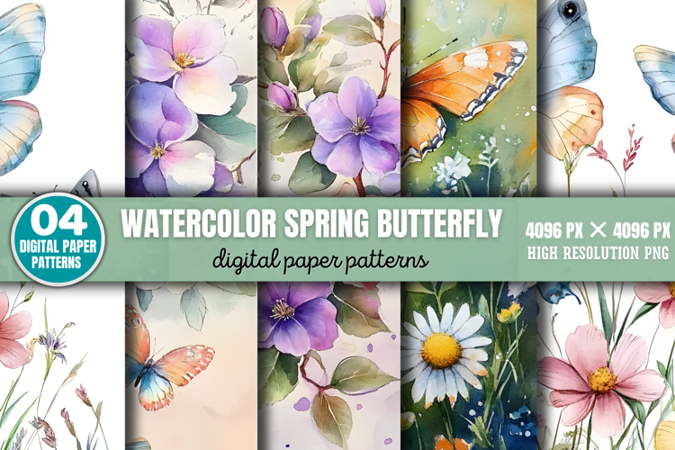 Watercolor Spring Butterfly Background Paper PNG