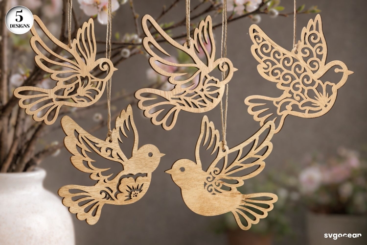 Spring Bird Ornaments Laser Cut Bundle | Glowforge | SVG